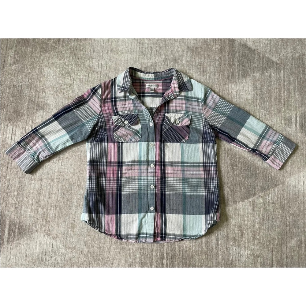 Croft&Barrow Women’s Petite XS Plaid Button Up Shirt Top 3/4 Sleeves Multicolor